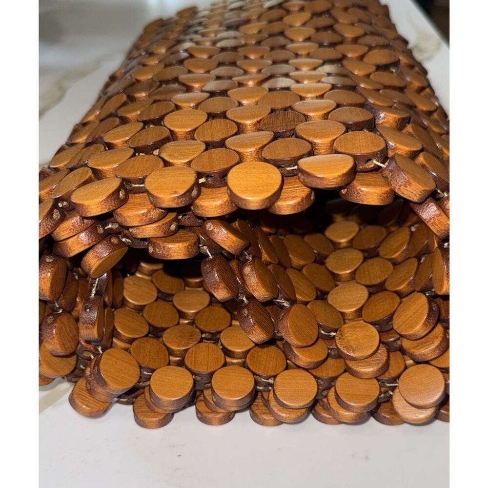 Mid century Mosaic Wood Dining Table Hand Strung Runner Heavy 72x13” Boho